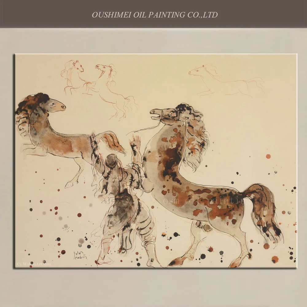 

Hand Painted Canvas Painting Arabian Two Horse Oil Painting on Canvas Hand-painted Abstract Horses Oil Painting for Wall Decor