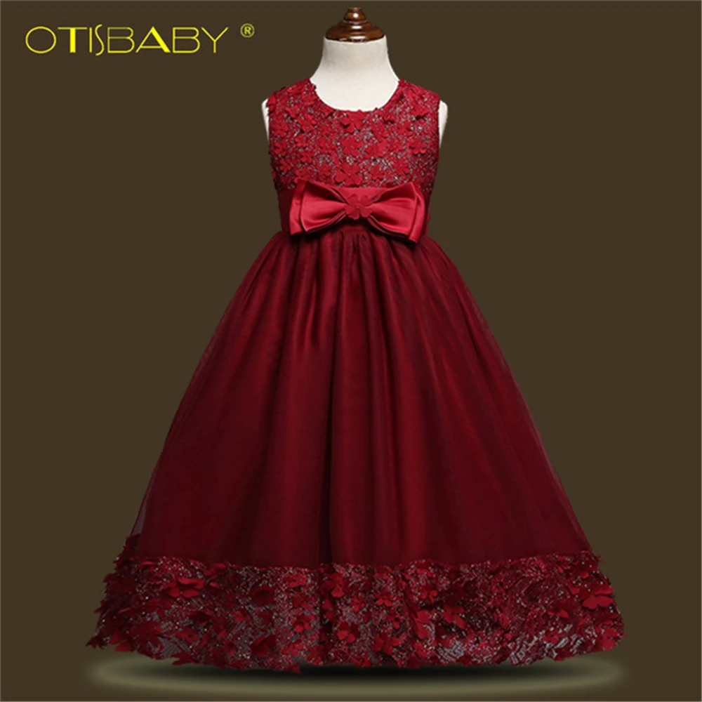 

Girls Red Pearls Formal Ball Gown for Weddings Children First Communion Dress Big Bow Girls Tulle Formal Dresses Pageant Party