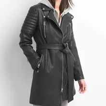 Высококачественная Европейская и американская женская натуральная из натуральной овчины кожаная длинная куртка-Тренч черная зимняя одежда