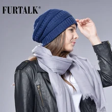 FURTALK, Зимняя шерстяная шапка бини для женщин, зимняя вязаная громоздкая шапочка, теплая Дамская шапка Skullies, женский шерстяной чулок, шапка