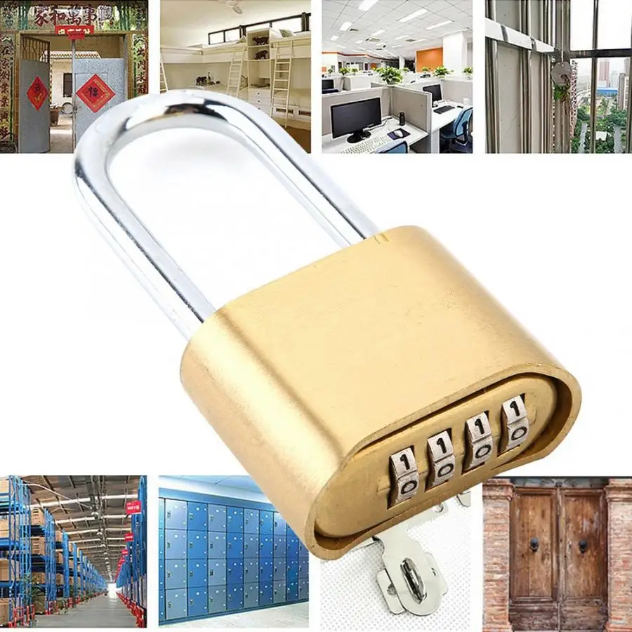 

Long Padlock Brass Password Padlock Outdoor Lock 4 Digit Combination Code Long lock Padlock Waterproof Brass