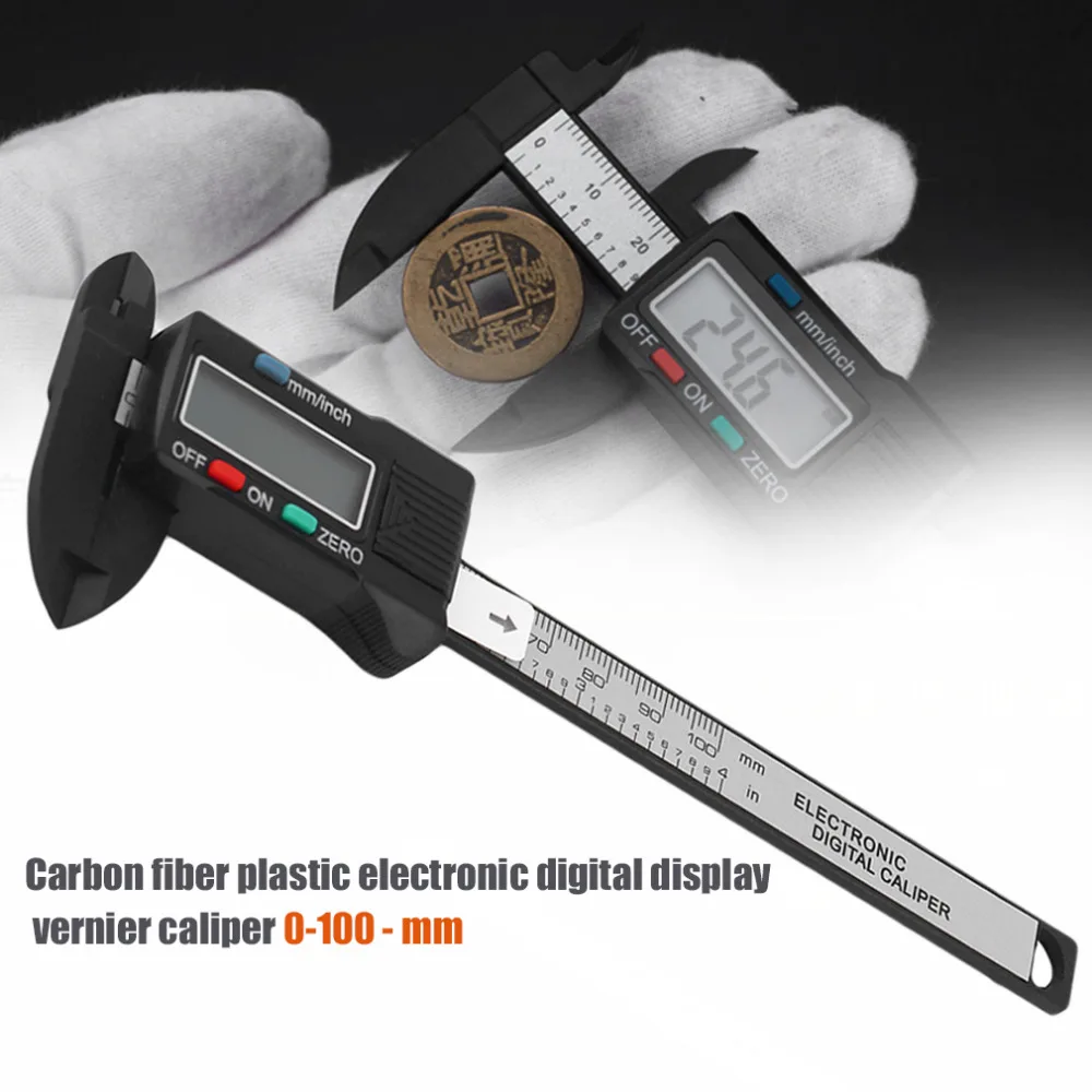 

Mini Digital Caliper 0-100mm/0.2mm Carbon Fiber Composites MM & Inch Vernier Caliper Measuring Tools Measure Accessories