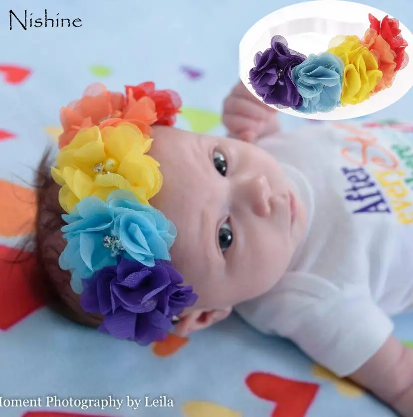 

NISHINE Rainbow Hair Accessories Headband Baby Girls Cute Princess Hairband Kids Children Chiffon Flower Head Band