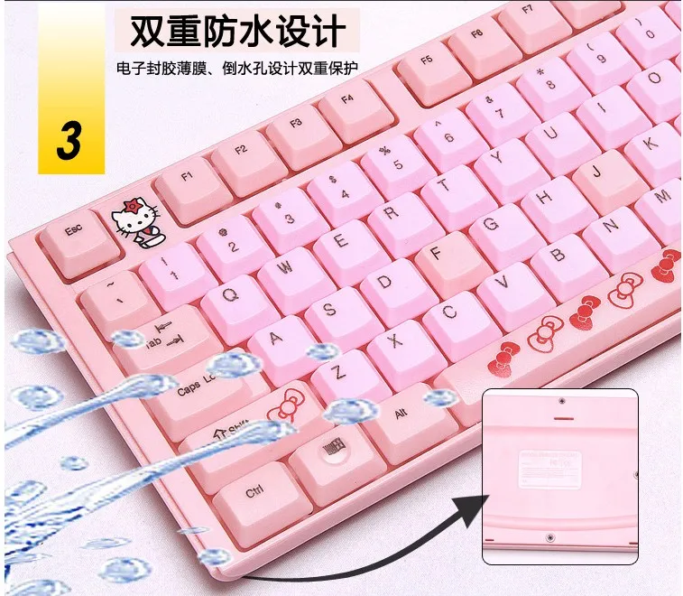 Водонепроницаемая Бесшумная розовая клавиатура hello kitty для ноутбука, компьютерная клавиатура, мультяшная милая розовая USB Проводная клавиатура KT cat, Игровая клавиатура для девочек