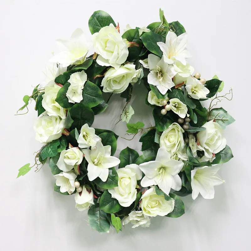 DIY Artificial Rose Lily Plants Green Leaves Simulation Cane Adornment Flowers Garland Home Wall Party Decor Vines Lintel Flower (14)
