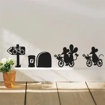 

mouse ride to play flower hole wall stickers room decorations 379. diy vinyl home decal cartoon animal mural art 5.2
