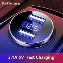 Оригинальное быстрое автомобильное зарядное устройство Kerokuru с двумя USB 3,1 а, с ЖК-дисплеем, автомобильное зарядное устройство для Iphone, Xiaomi, samsung, планшета в автомобиле