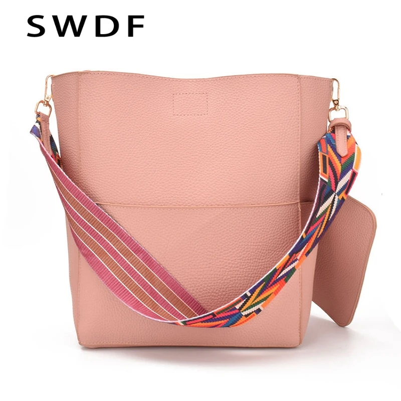 

SWDF New Brand Designer Women Bag Vintage Strap Smooth and Comfortable Shoulder Bag Warm Colors Bucket Handbag