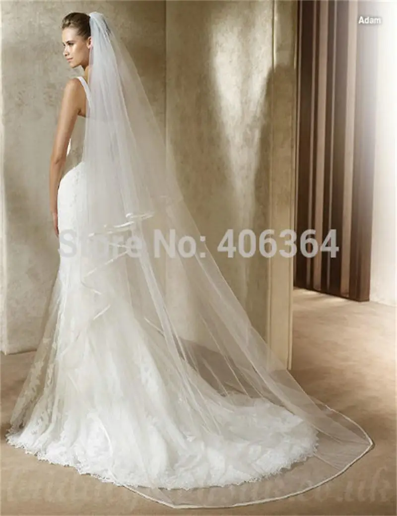 Простые 3 М длинные тюлевые Свадебные вуали с комбинированным слоем ленты Край Свадебные аксессуары Лидер продаж