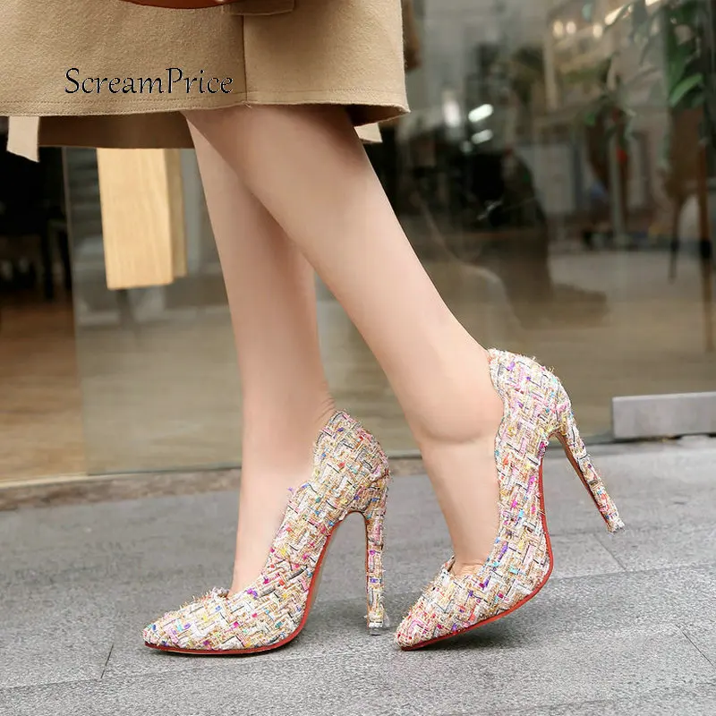 

New Sexy Thin High Heel Mixed Color Woman Pumps Fashion Pointed Toe Party Lazy High Heel Shoes Ladies Blakc White