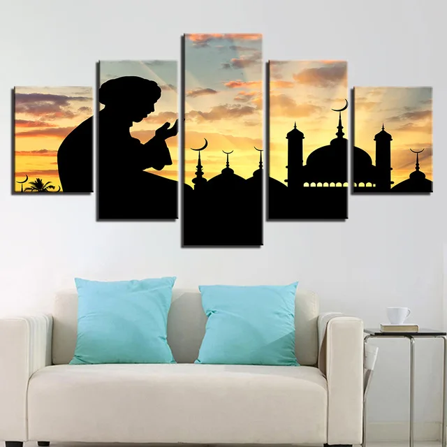 Modular Canvas Posters HD Prints Pictures 5 Pieces Islamic Hajj Mubarak