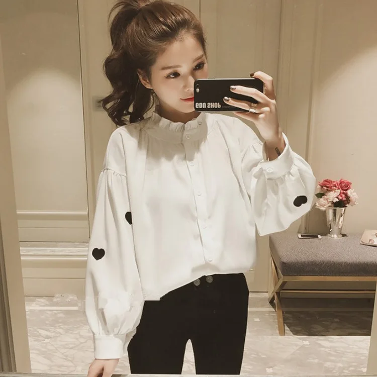 

Plus Size Oversized Ruffle Turtleneck Solid White Long Sleeve Kawaii Blouse Korean Japanese Women Lolita Shirt Top Autumn Spring