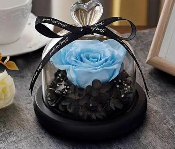 Beauty beast eternal flower gift box glass cover rose DIY Christmas gift birthday gift for girlfriend wedding souvenir - Цвет: Небесно-голубой