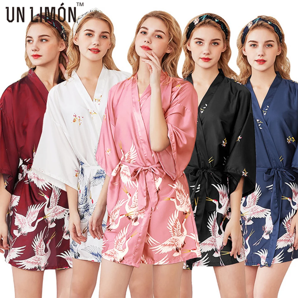 UNLIMON Новый женский короткий рукав Slik Пижама кимоно Халат|Халаты| |