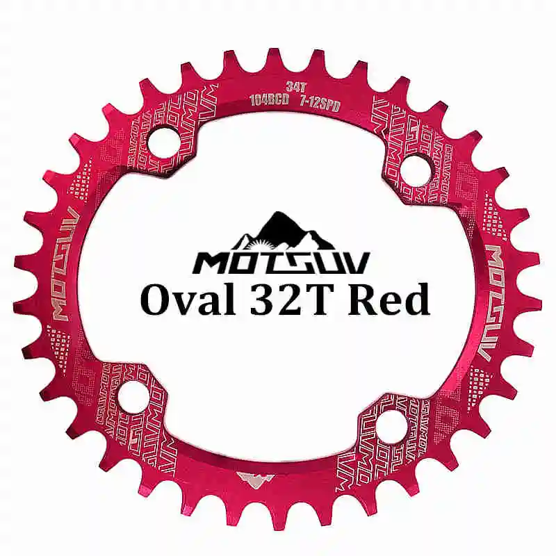 MOTSUV Прокат Crank 104BCD 32 Т/34 Т/36 Т/38 Т Овальные Chainring Узкий Широкий MTB велосипед Chainwheel Круг Шатуны Пластина Части Велосипеда - Цвет: Red Oval 32T