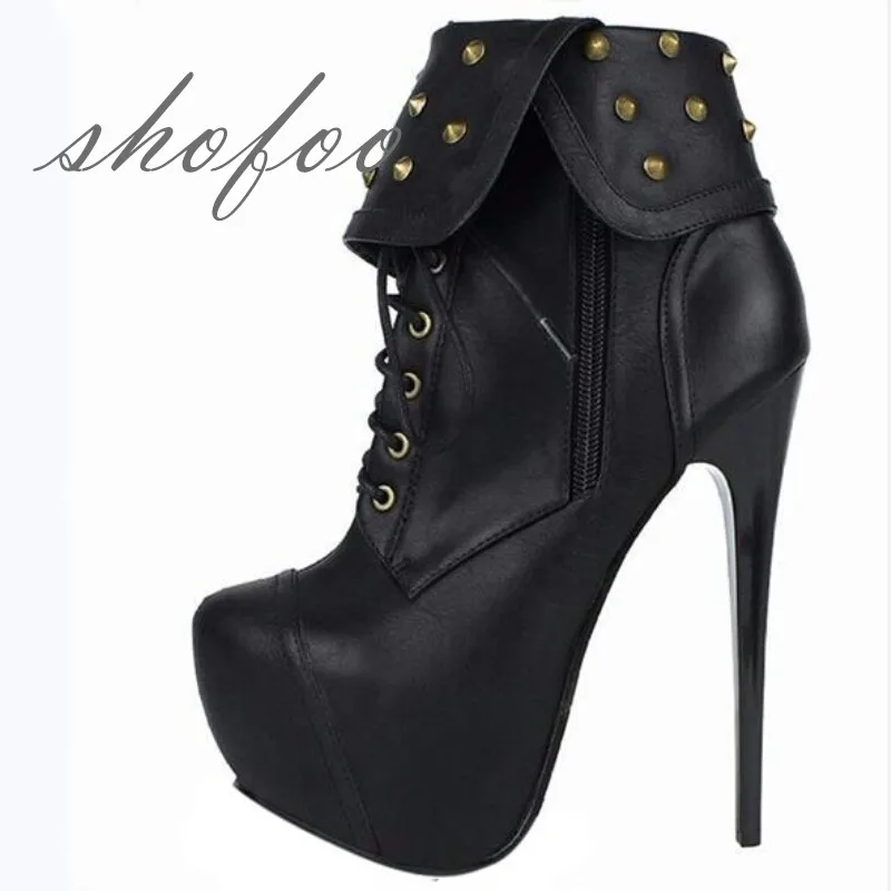 SHOFOO shoes,Beautiful fashion free shipping, rivet decorations, 15 cm