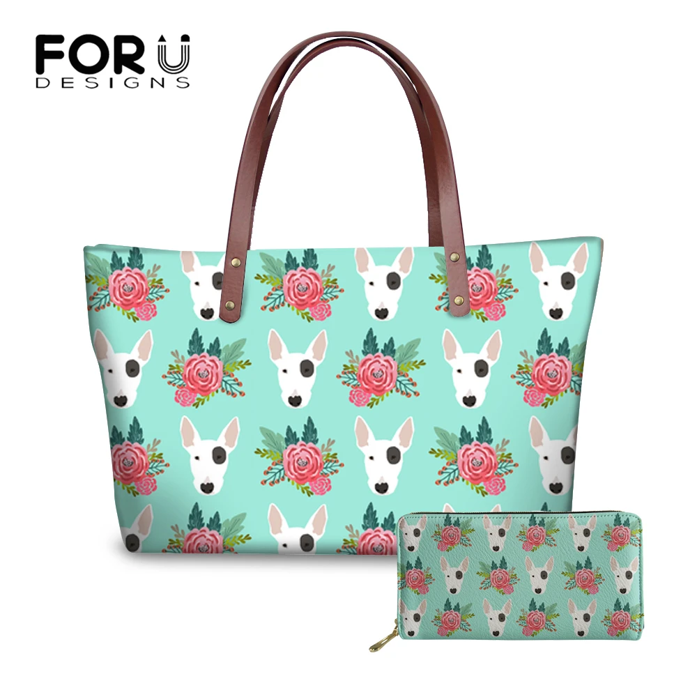 

FORUDESIGNS Womens Handbags Bull Terrier Pattern Tote Bag 2018 Women Large Casual Bag High Quality Leather Ladies Shoulder Bags