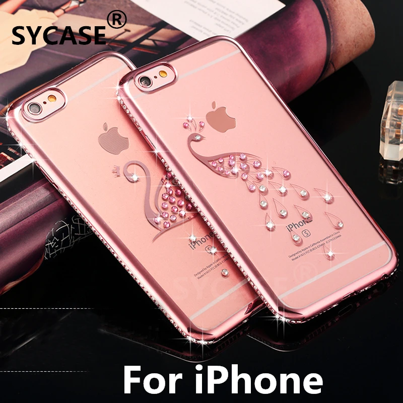 SYCASE Luxurious shiny rhinestone transparent shell For iPhone 6 6s Plus 7 8 plus Case Glitter TPU Diamond Soft Silicone Cover |
