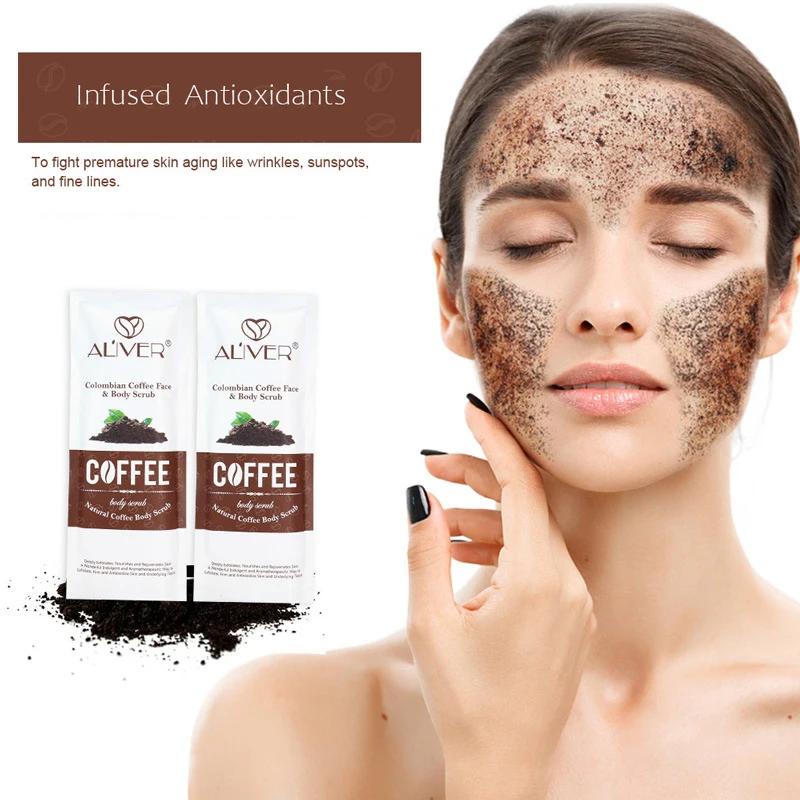 Creme de Limpeza Sal do Mar Aliver Café Pack Cara Esfrega Morto Esfoliação Corporal Facial Esfoliante Clareamento Hidratante 5 2 Tratamentos esfoliantes e p corpo