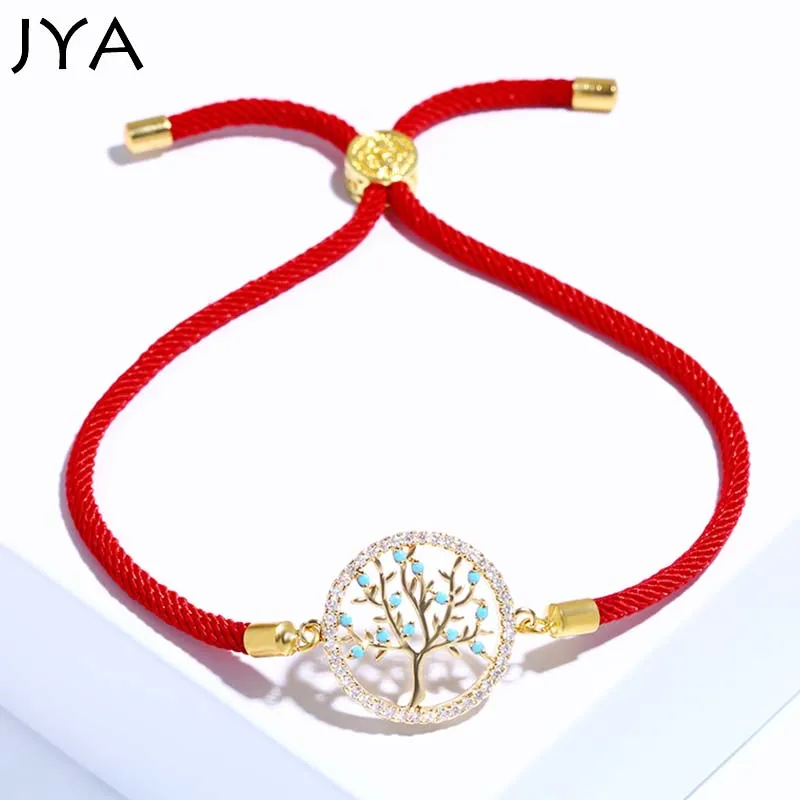 

JYA Red String Luck Bracelets for Women Kids Golden Rhinestone Life Tree Charm Bracelets Knitted Handmade Black String Bracelet