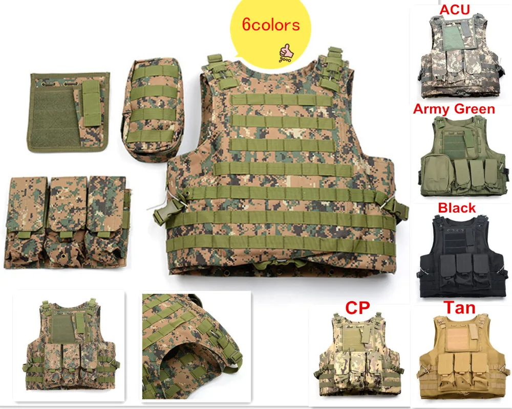 6 Colors Camouflage Military Tactical Vest 800D Oxford Multi Colors Airsoft Paintball Vest US Army Miltary Security Uniform