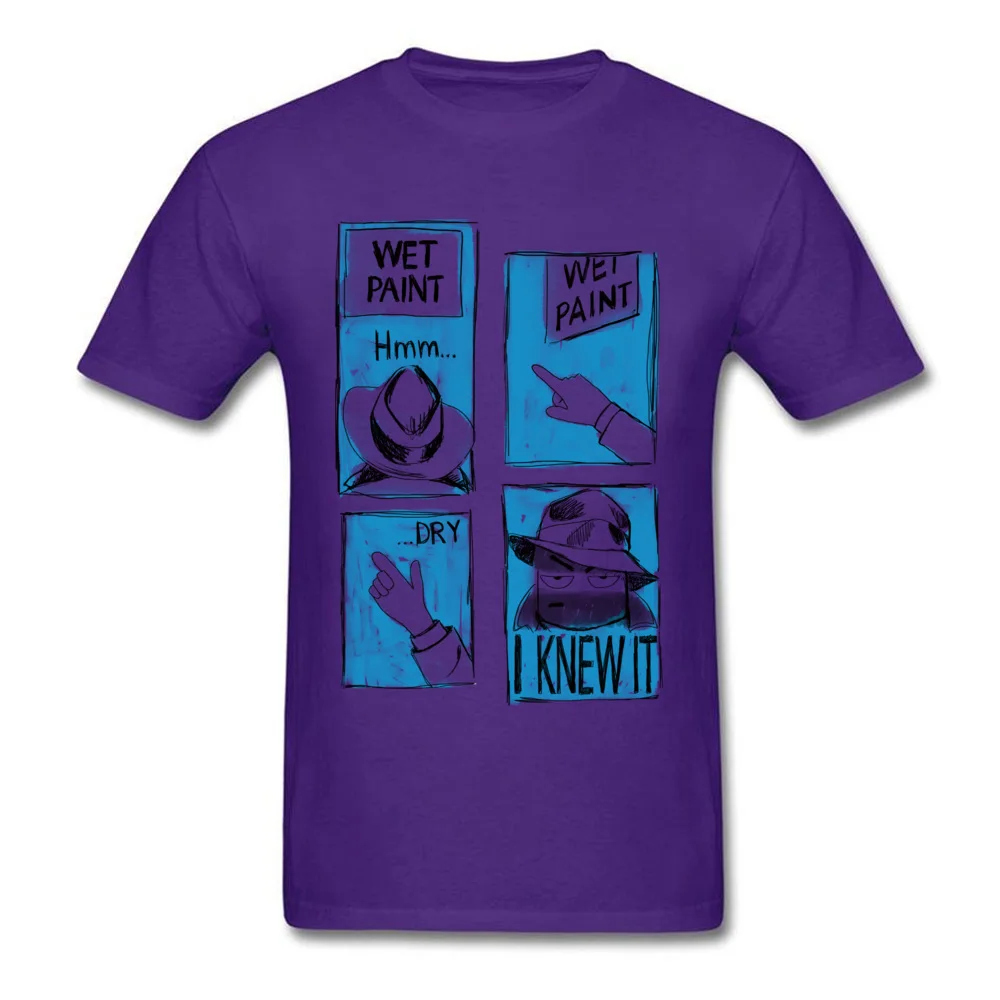 Funny Wet Paint Detective Newest comfortable T-shirts Round Neck 100% Cotton Short Sleeve Tops & Tees for Men Tshirts Lovers Day Funny Wet Paint Detective purple