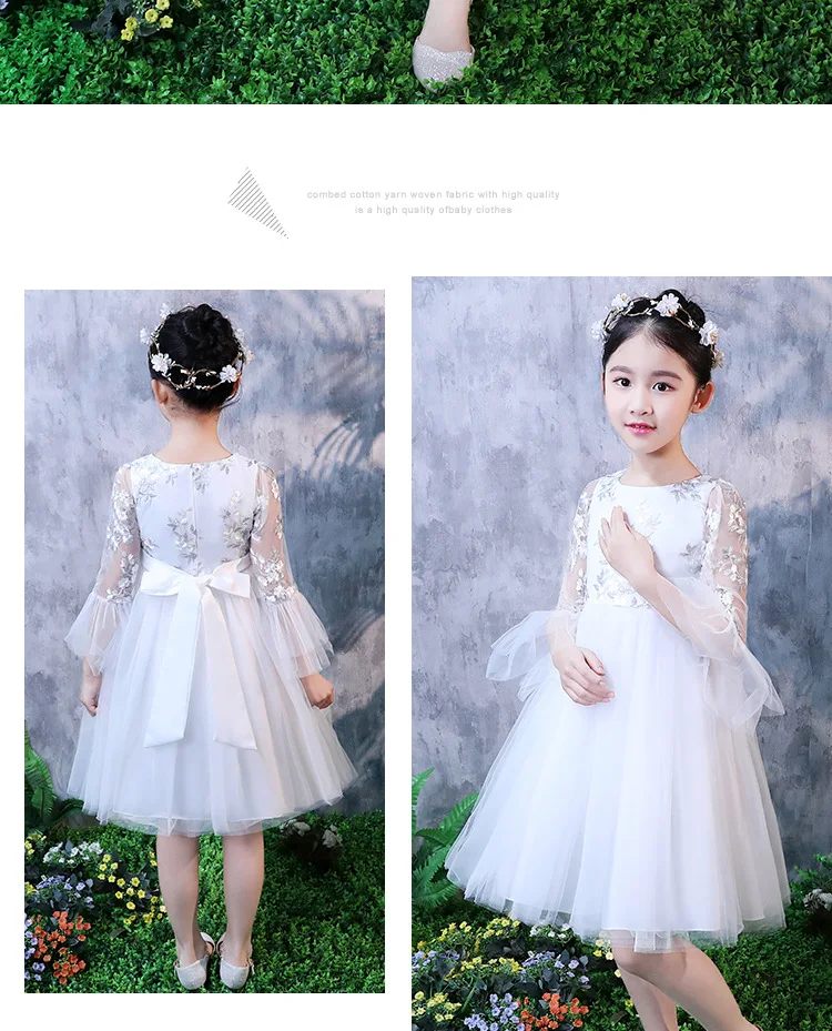 Girls White Princess Dress Flower Embroidered High Quality Prom Gown New Year Christmas Ceremonial Robe Elegant Frocks for 3-12T