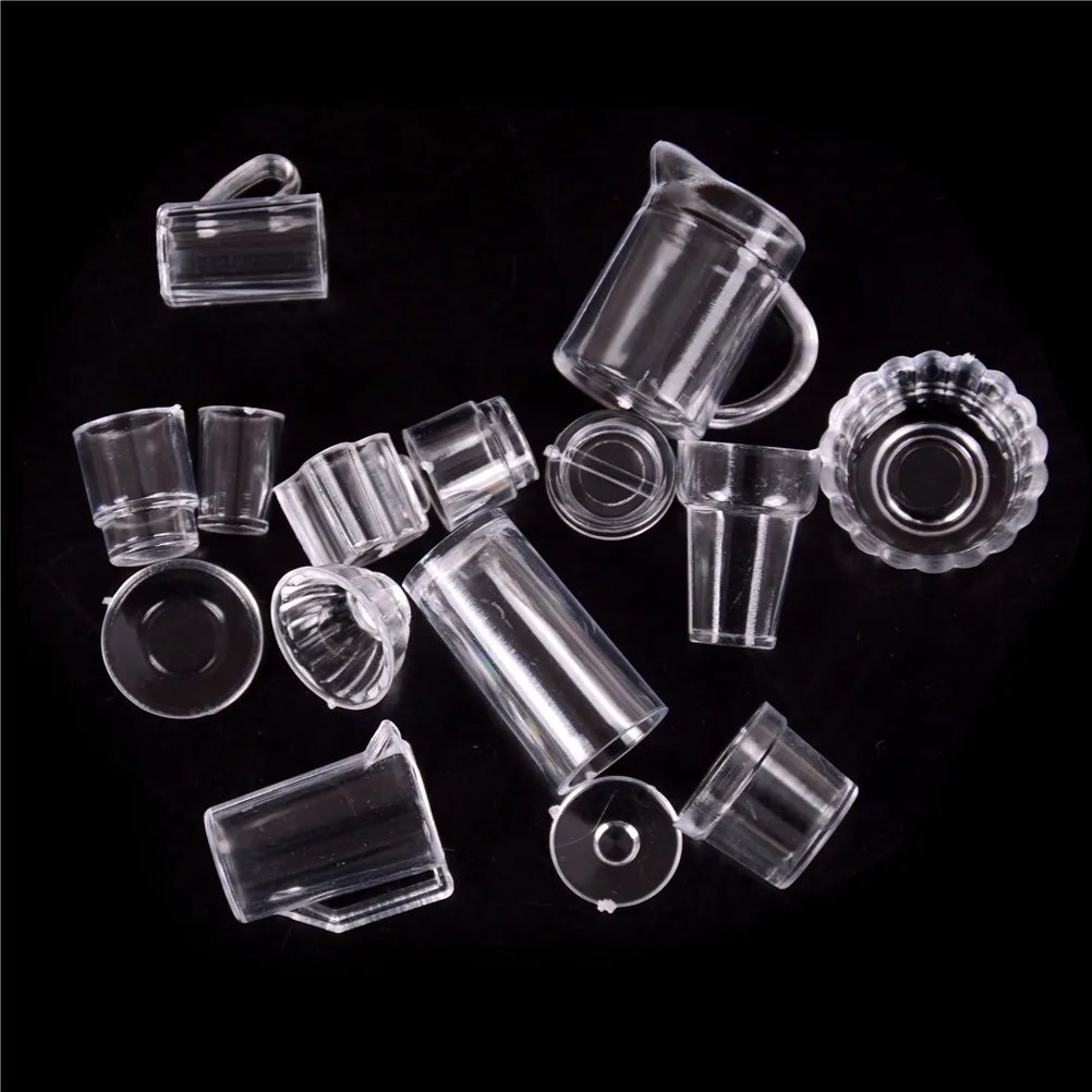 

15Pcs/Set 1:12 Scale Transparent Plastic Plate Cup Dishes Bowl Tableware Set Doll Food Kitchen Cooking Accessories Miniature