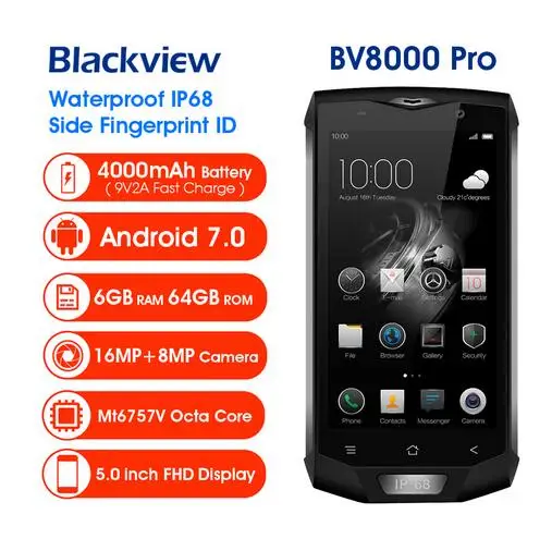 Blackview BV8000 Pro Водонепроницаемый смартфон с 5 дюймовым дисплеем процессором MT6737T ОЗУ