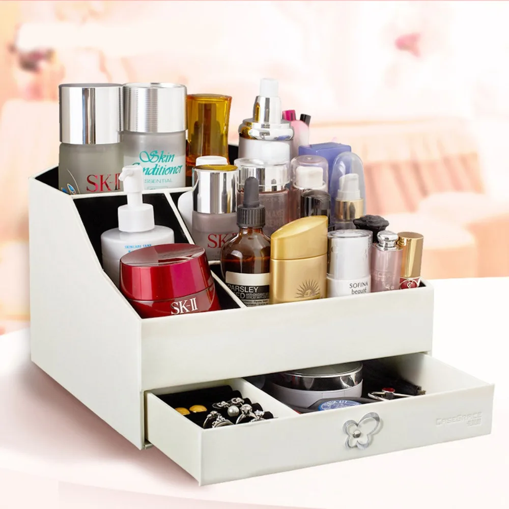 Buy Cosmetic Jewelry Organizer Storage Drawer Desk Makeup Case Leather Makeup