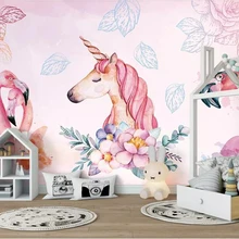 Beibehang индивидуальный заказ детская комната фон 3d обои Фламинго Единорог цветок и птица фон стены 3d обои