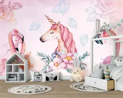 Beibehang индивидуальный заказ детская комната задний план 3d обои Фламинго Единорог цветок и птица стены 3d