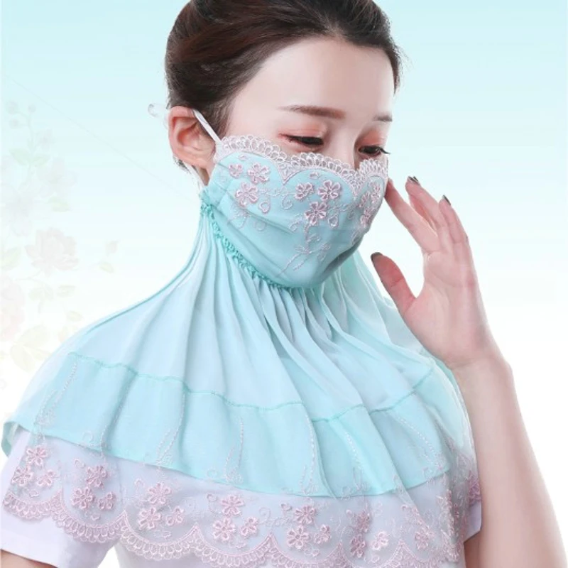 Summer New Lace Sun Mask Girl Cover Face Masks Outdoor Neck Visor Anti Uv Breathable Veil Female