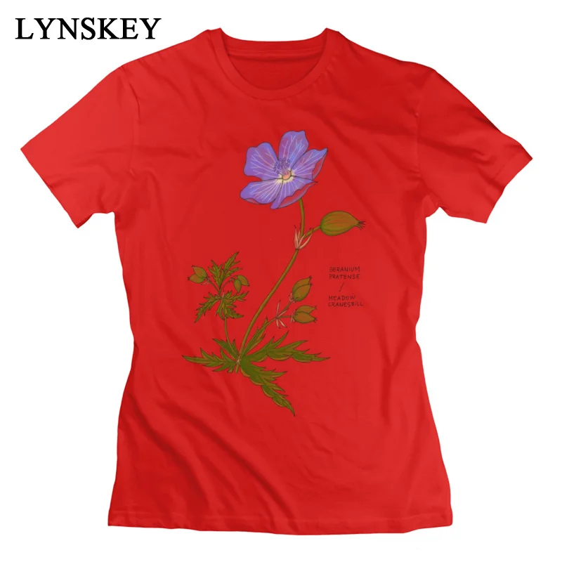 LYNSKEY New Fashion Summer Summer/Fall Meadow Cranesbill T Shirts 100% Cotton Round Collar Girl Tops Shirt Normal Clothing Shirt white