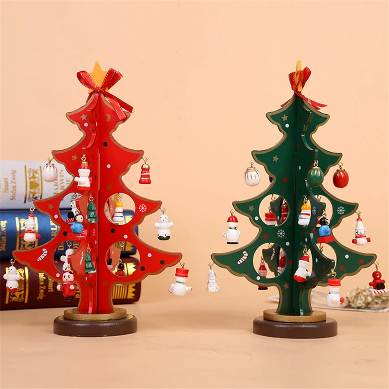 

Creative DIY Wooden Red Green Christmas Tree Decoration Snowman Toy Home Festival Christmas Gift Ornament Xmas Tree Table Desk