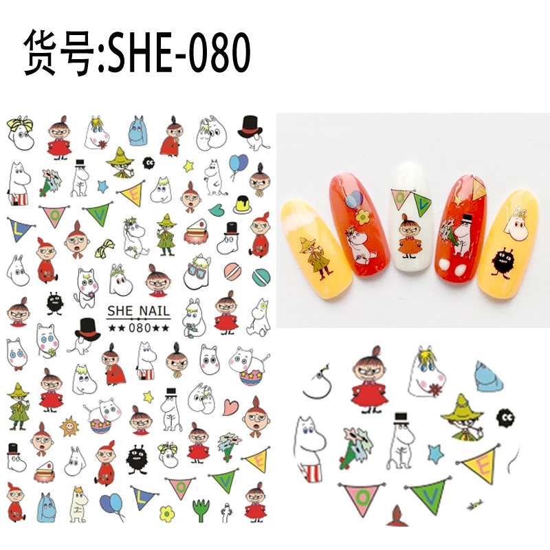 2 sheets adhesive 3d nail sticker foil decals for nails sticker art cartoon design nail art decorations supplies tool