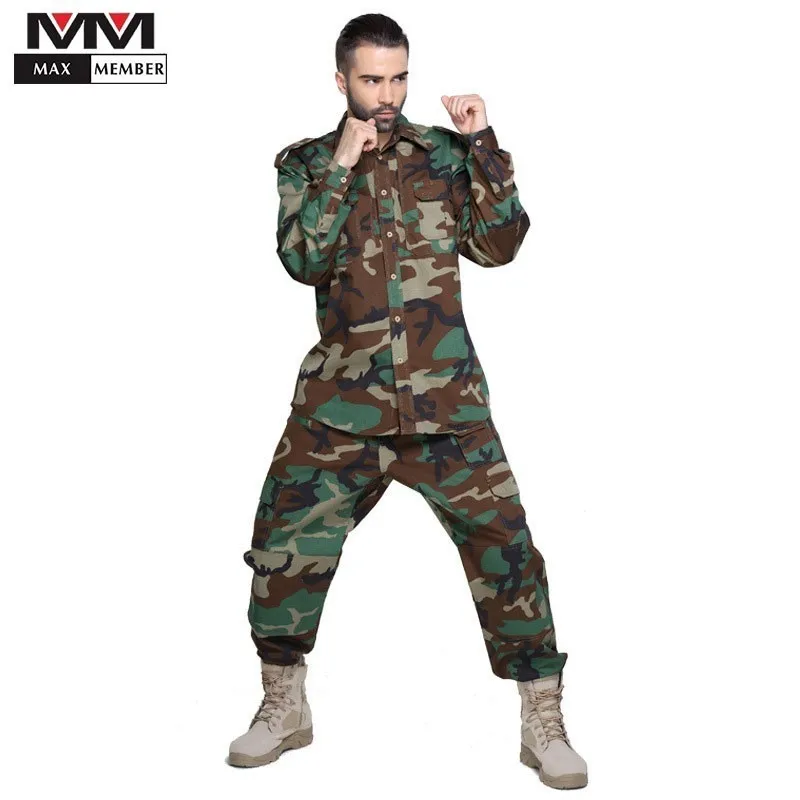

Military Uniform Long-sleeved Men Camouflage Shirt Summer Army Tactical Training BDU Hunting Suit Jacket + Trousers High Quality