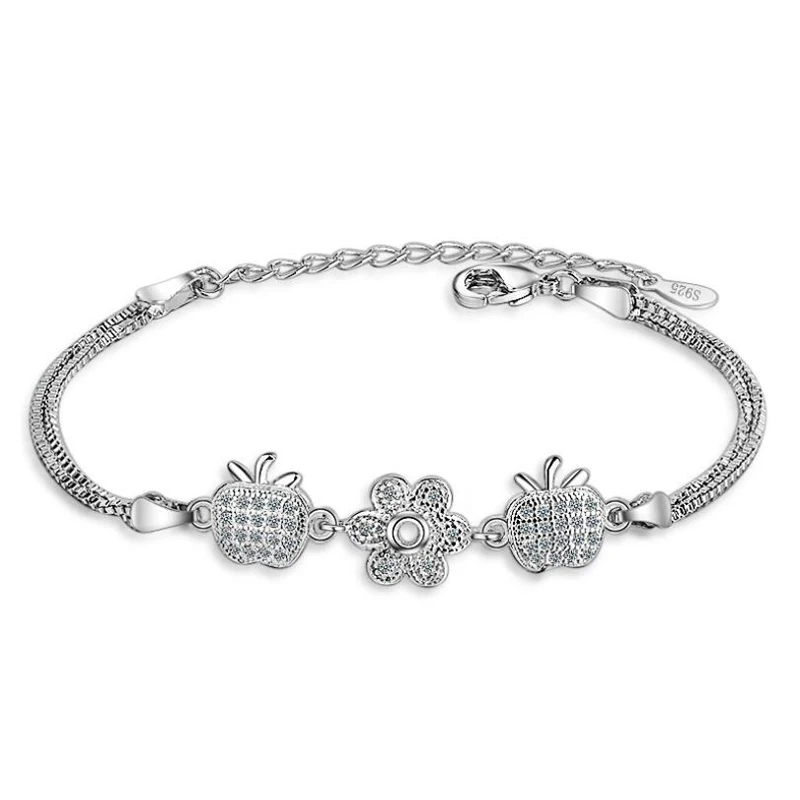 

KOFSAC Popular Sterling Silver 925 Bracelets for Women Exquisite Micro-Inlay CZ Cute Apple Flower Bangles Jewelry Christmas Gift
