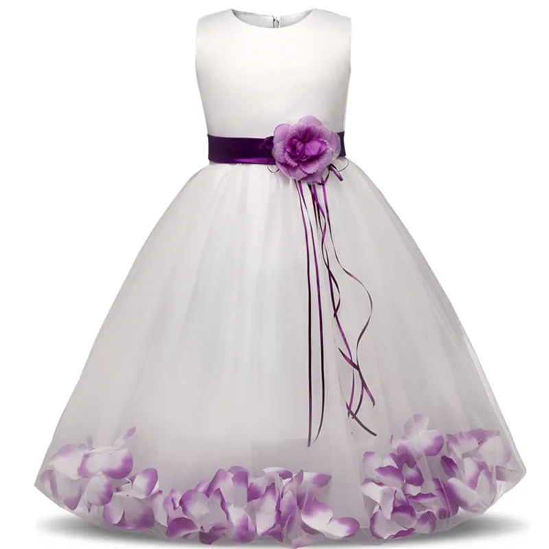 Платье для девочек с цветочным принтом и лентами для девочек; свадебные торжественные платья; детское бальное платье для дня рождения; одежда для маленьких девочек - Цвет: purple