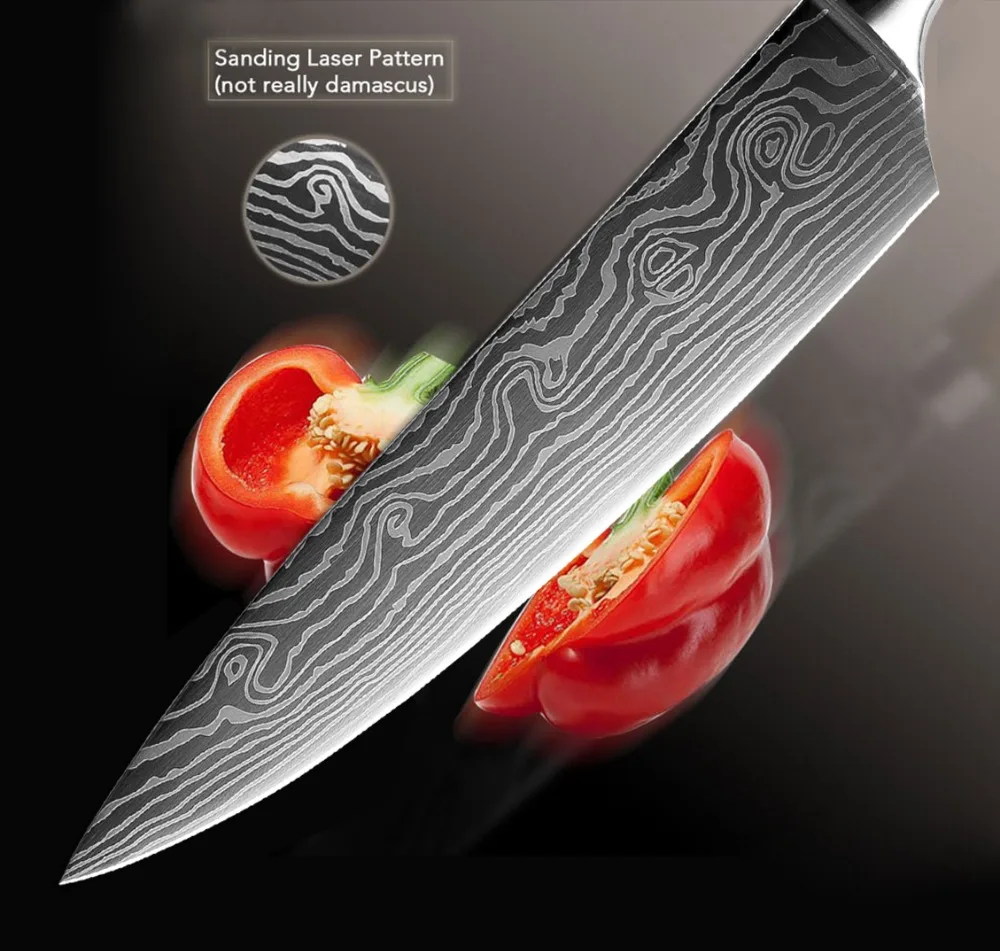XITUO " 5" 3," Набор японских ножей шеф-повара 3 шт. набор кухонных ножей из дамасской стали с узором Кливер для очистки овощей Santoku нож для нарезки