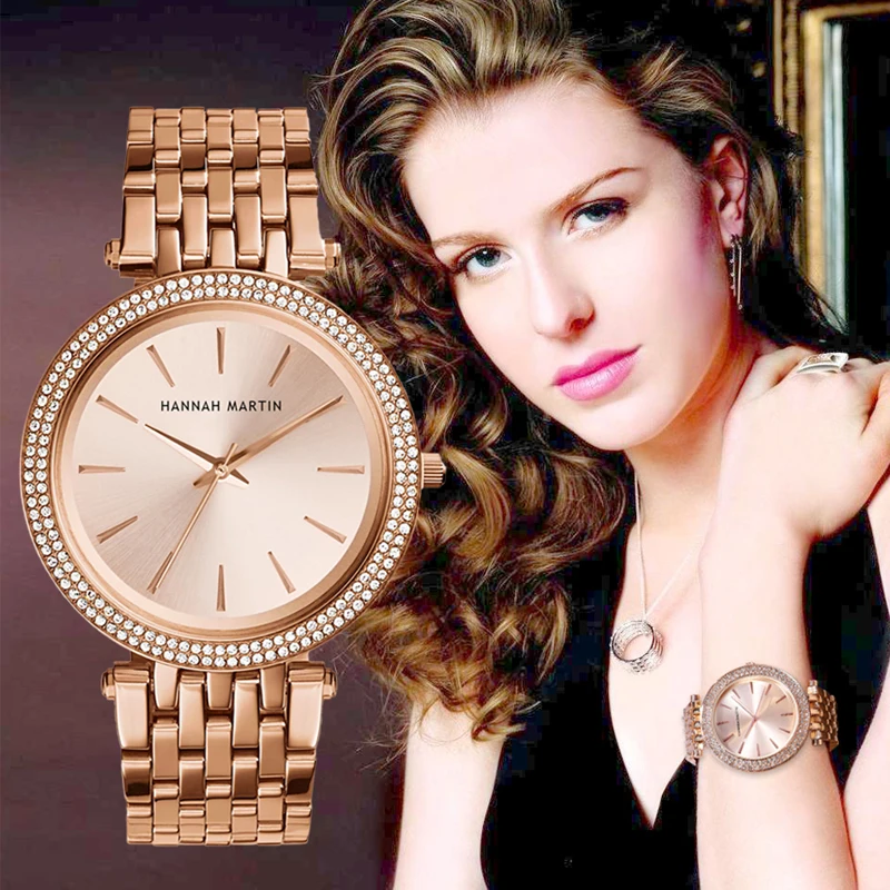 

2019 Rose Gold Women Watches Top Brand Luxury Rhinestones Diamond Dress Fashion Waterproof Quartz Wristwatches bayan kol saat