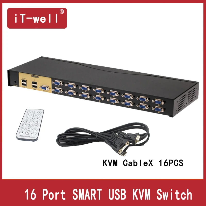 16 Port Smart USB KVM Switch VGA Switch Adapter Connect Printer