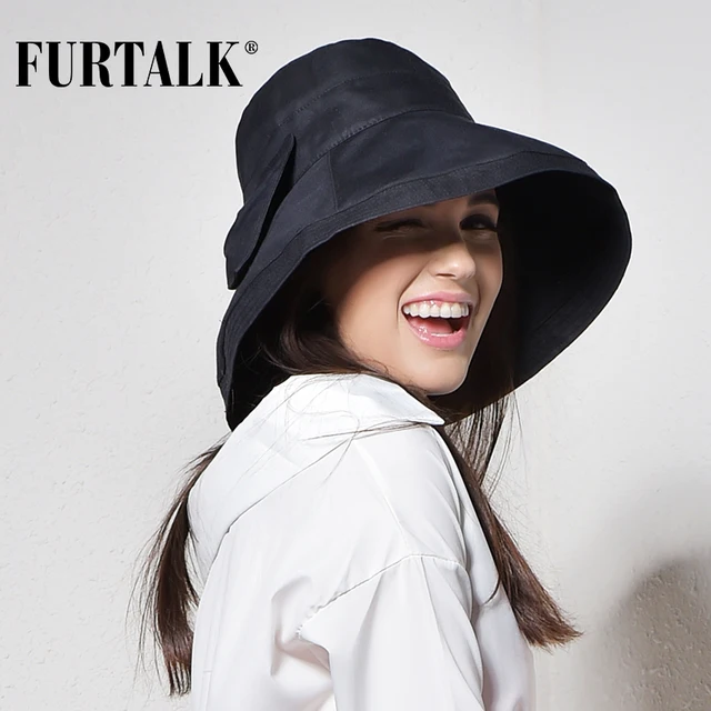 FURTALK Women Bucket Hat for Fishing Beach Cotton Summer Sun Hats for Women Fashion Design Foldable Brimmed with Big Bowknot