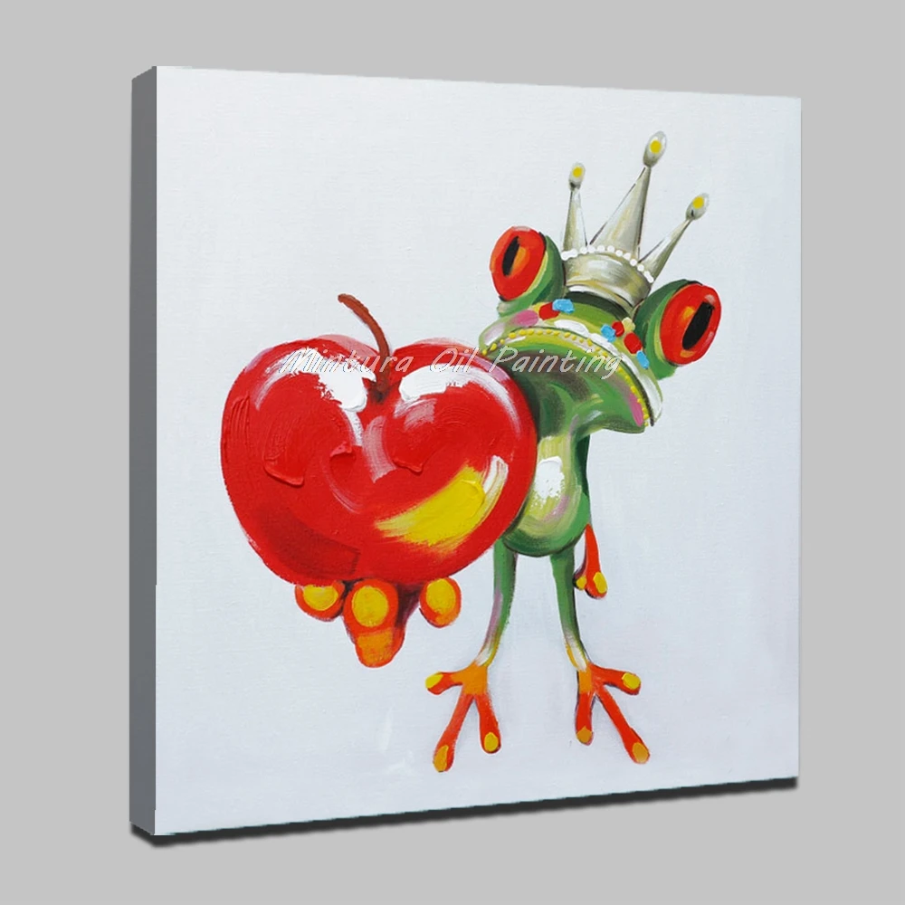 New! Large Hand Painted Modern Abstract Cartoon Animal Oil Painting On Canvas Music Frog Wall Art For Children's Room Home Decor - Цвет: MT160189