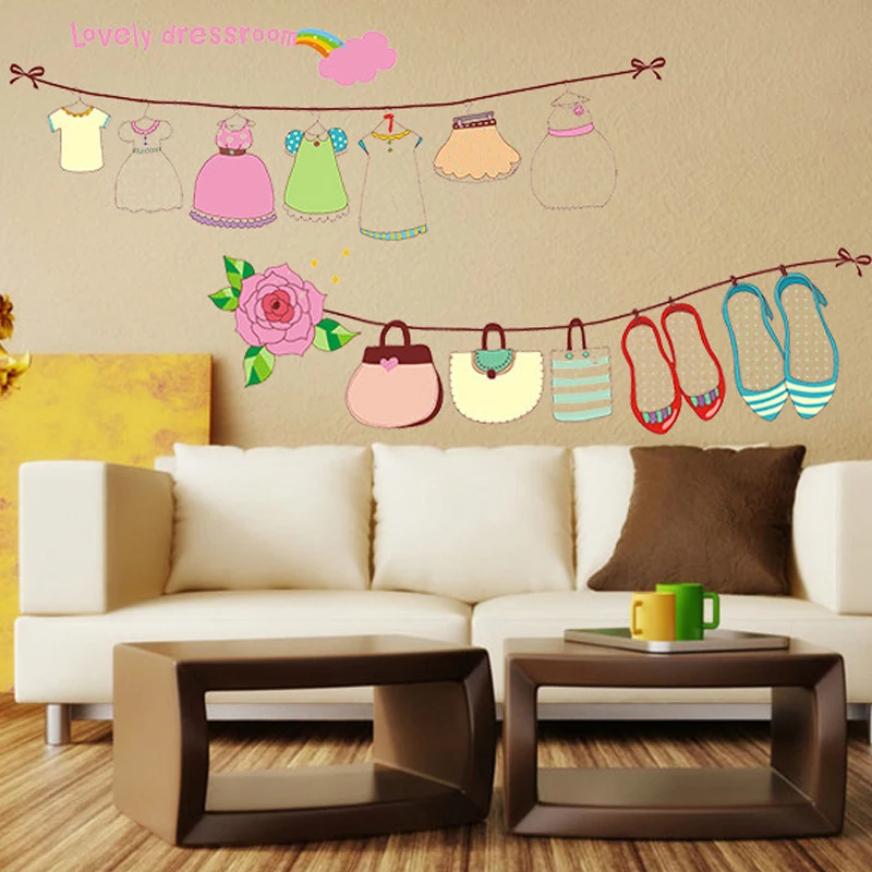 Clothesline Lovely Dressroom Flower Wall Sticker Home Decal Room Paper