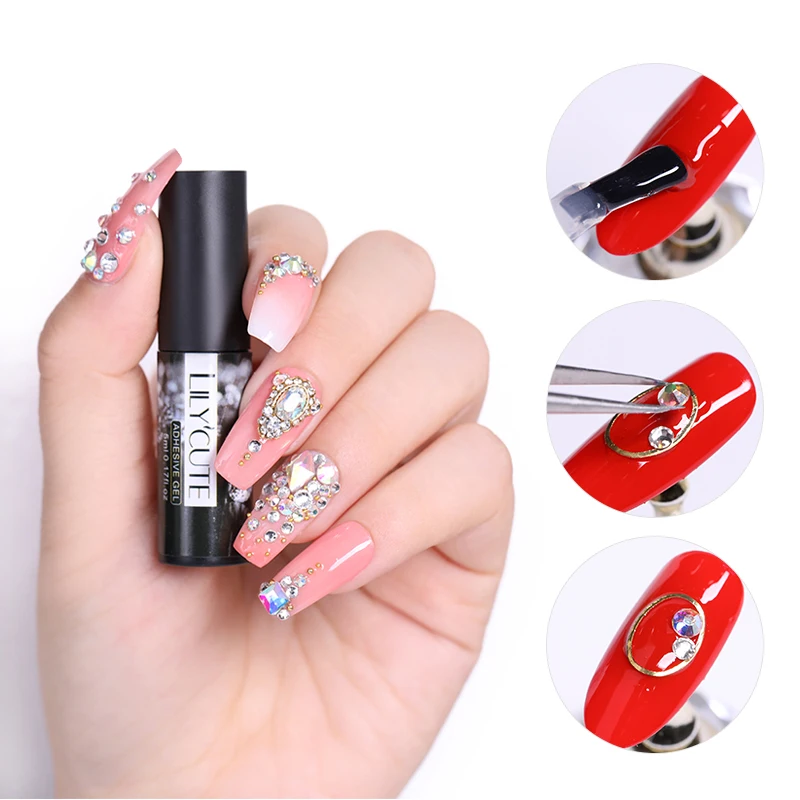 

LILYCUTE 5ml Nail Rhinestone Glue Nail Art Decorations Adhesive Gel UV LED Soak Off Long Lasting Nail Art Design Manicure