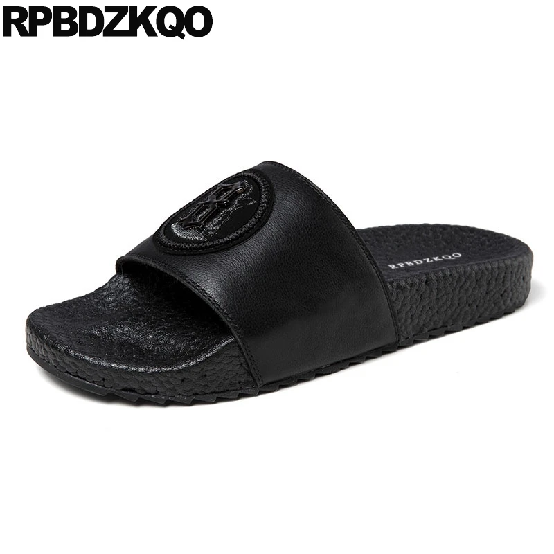 

Summer Slip On Embroidery Native Sandals Black Metal Slides Italian Slippers Designer Shoes Men High Quality Genuine Leather