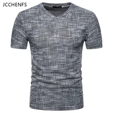 

JCCHENFS 2018 Summer Fashion Brand Men's T-Shirts Cotton Linen Short Sleeve Blouse Casual V-neck Large Size T Shirt For Men