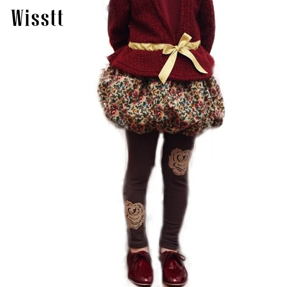 2017 Spring Autumn Baby Girls Leggings Lace Floral Printed Slim Pants Children Cotton Tutu