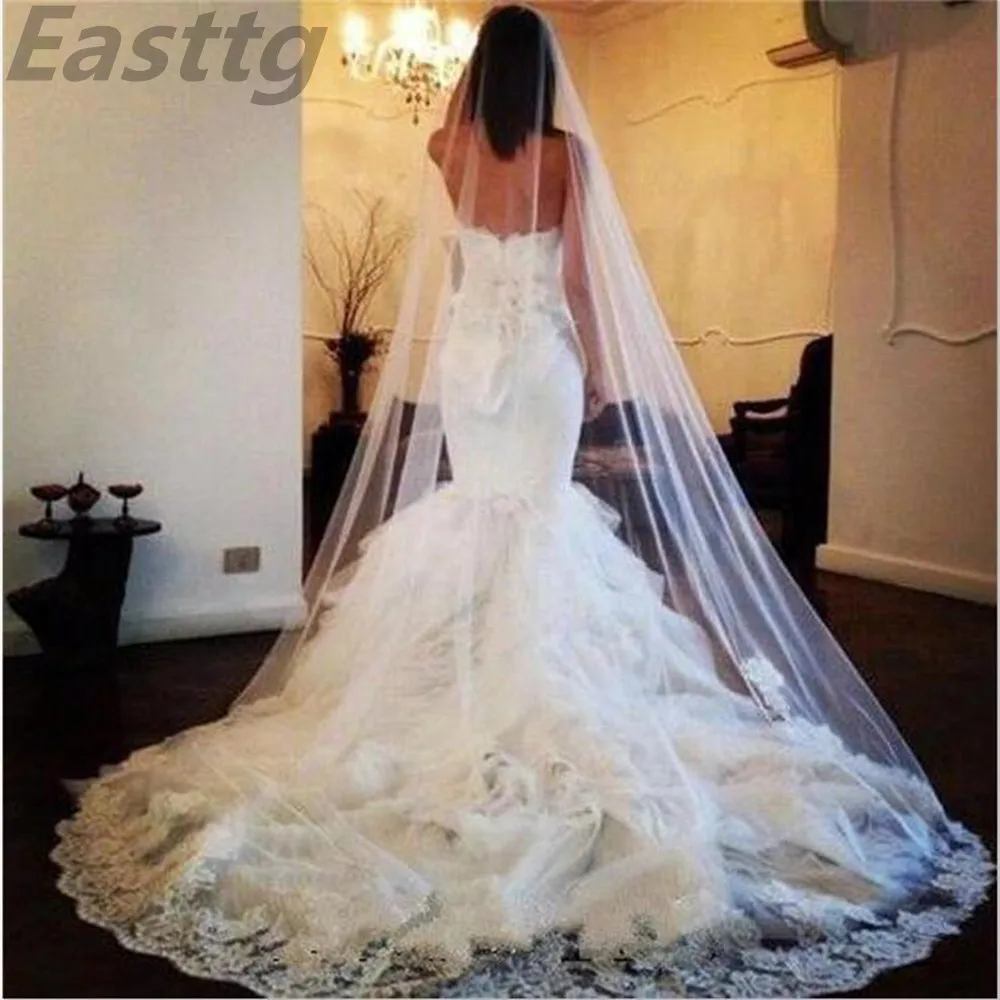 

Ivory/White Cathedral Length one Layer Lace Edge Wedding veil Bridal Veils with Comb Veu De Noiva Wedding Accessories